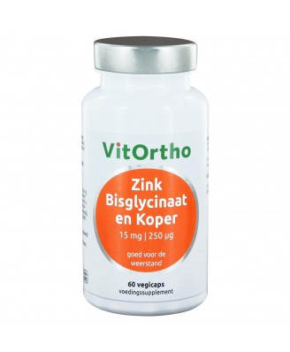 Zink Bisglycinaat 15 mg en Koper 250 μg (60 vegicaps) - VitOrtho