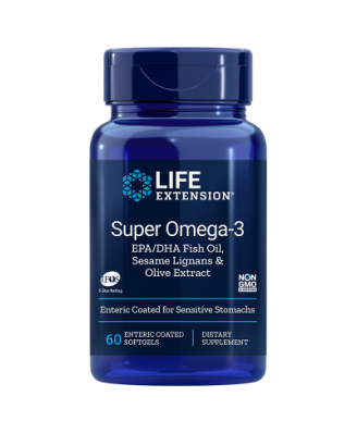 Super Omega-3- EPA/DHA with Sesame Lignans & Olive Fruit Extract (60 Enteric Coated Softgels) - Life Extension