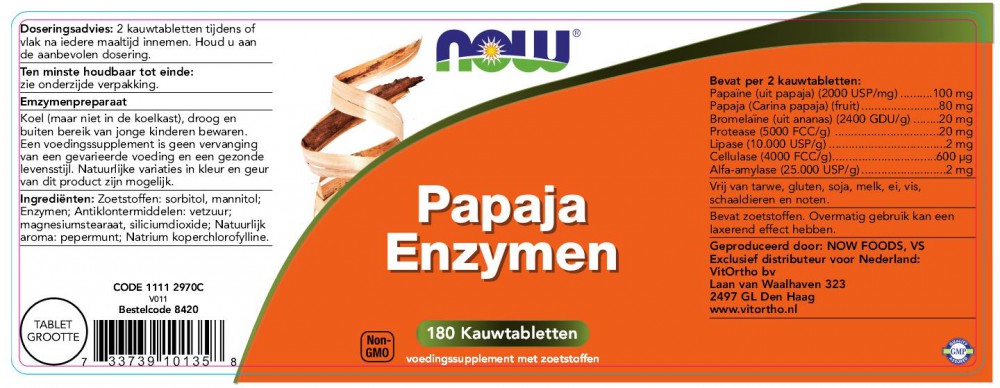 Koop Papaja Enzymen 180 Kauwtabs Now Foods Papaya Enzymes