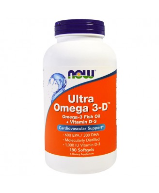 Ultra Omega 3-D- 600 EPA/300 DHA (180 softgels) - Now Foods