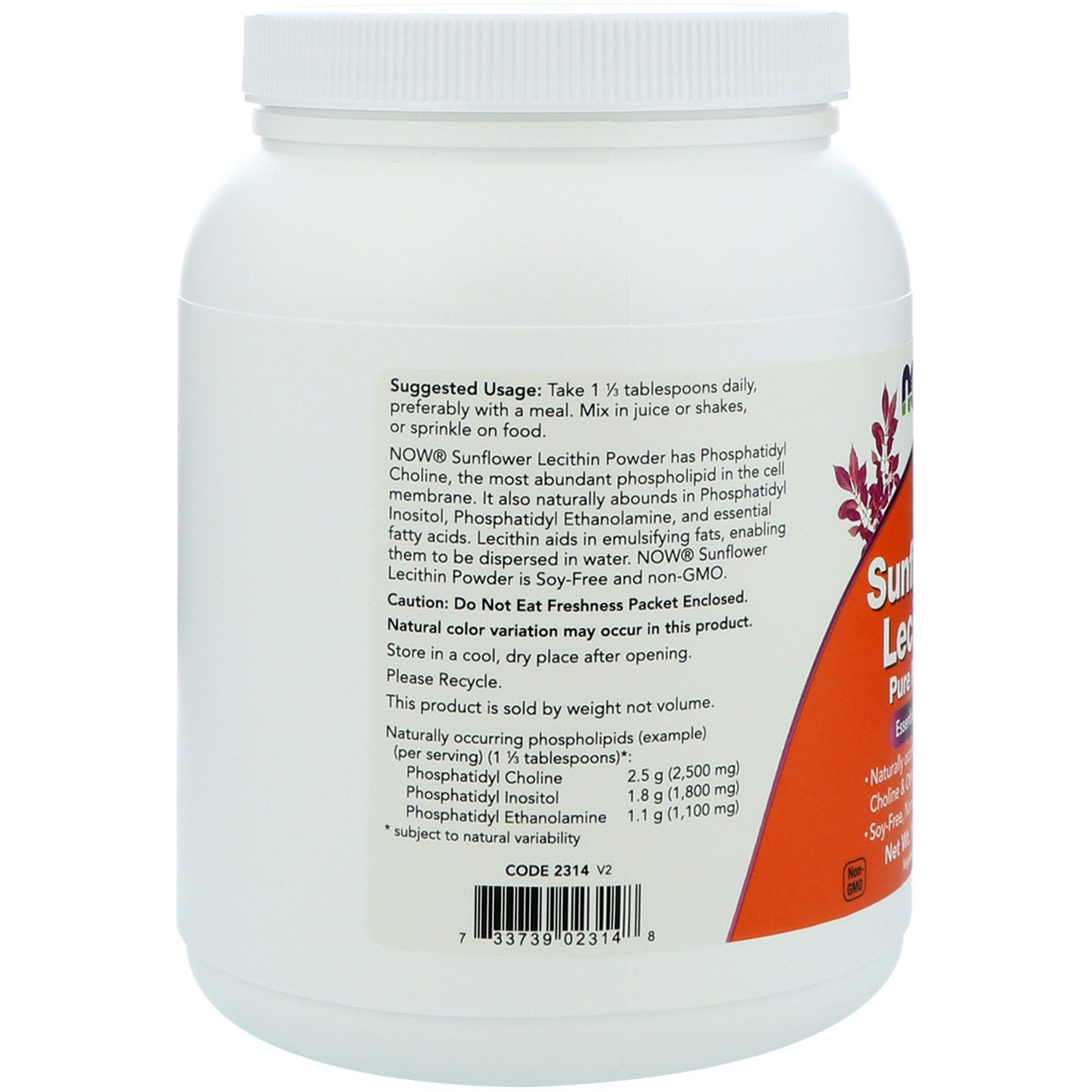 Koop Sunflower Lecithin Pure Powder (454 gram) Now Foods